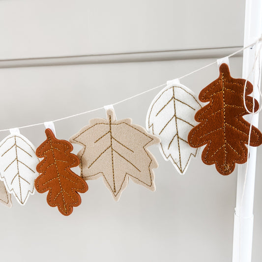 Gold Stitched Fall Leaves Felt Banner