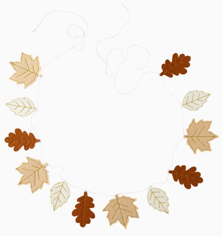 Gold Stitched Fall Leaves Felt Banner