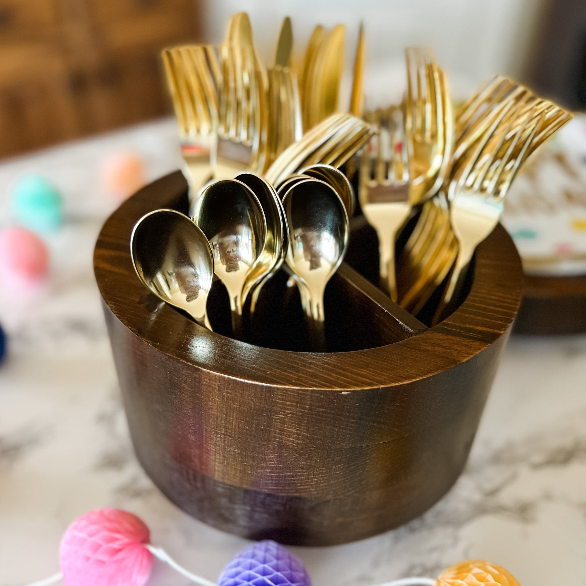 Party & Celebration Let's Celebrate! Utensil Caddy entertaining hosting wood serveware