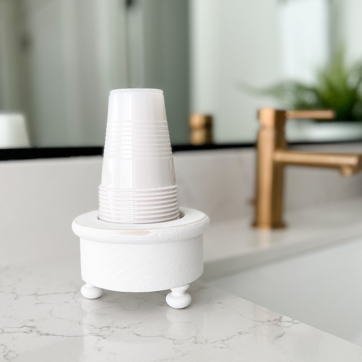 Storage & Organization White - light distressing / 5 oz cup holder Vanity Bath Cup Holder entertaining hosting wood serveware