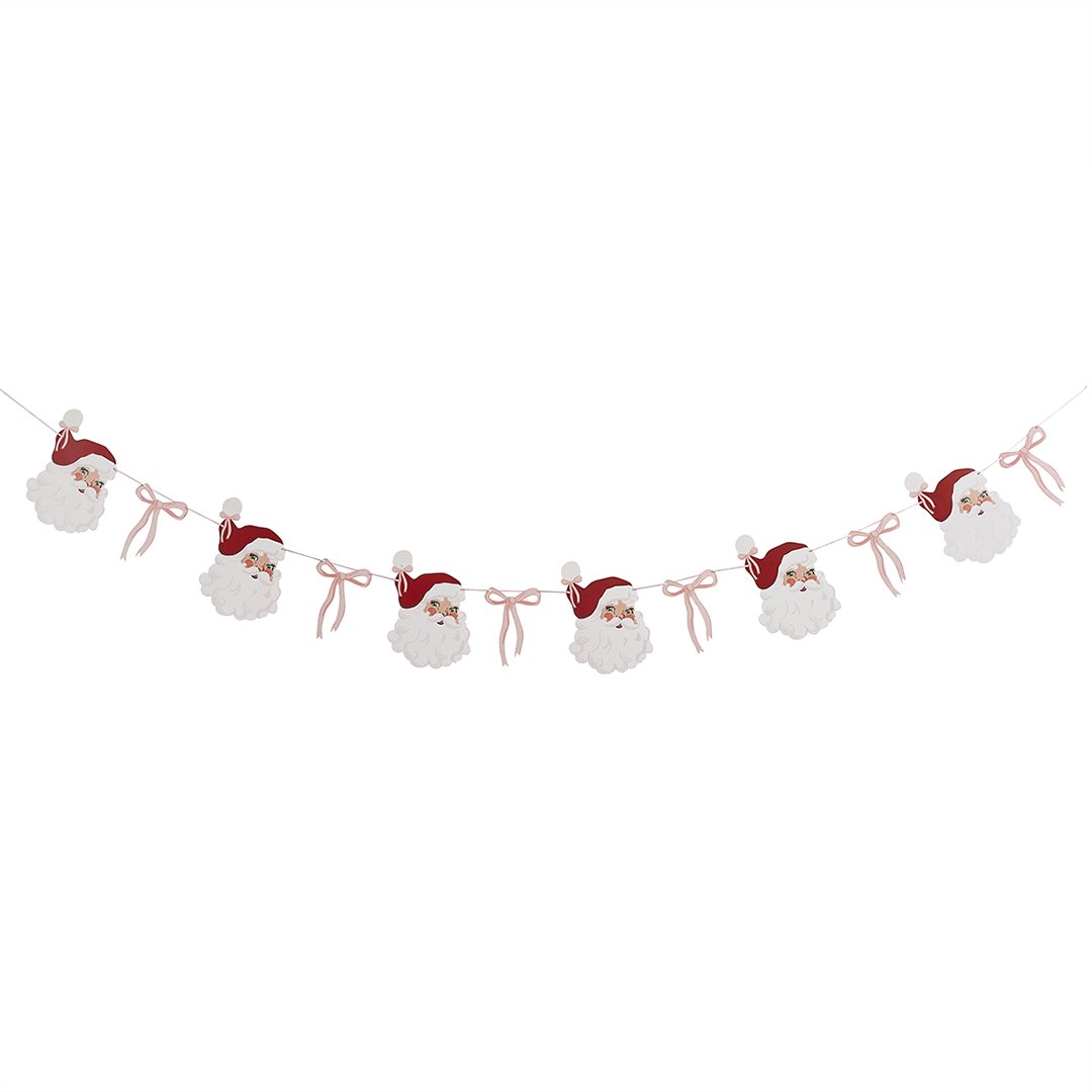 Vintage Santa & Bow Garland - Christmas Party Banner