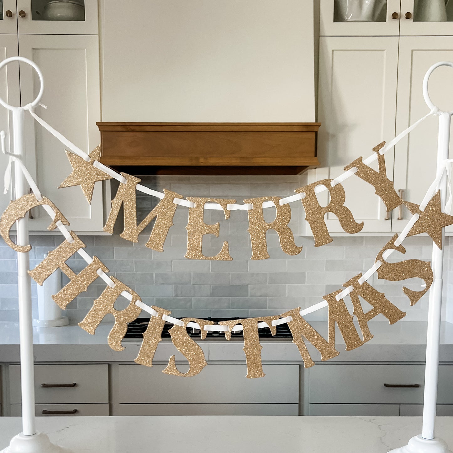 Merry Christmas Glitter Banner - Gold Chipboard Letter Garland