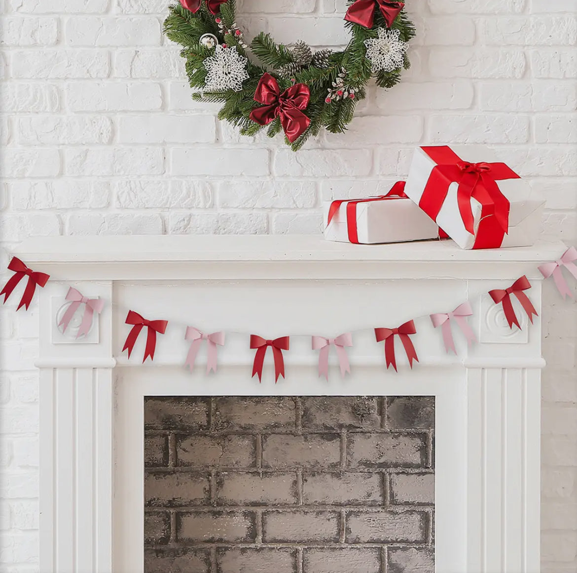 3D Bow Garland - Pink & Red Christmas Party Banner