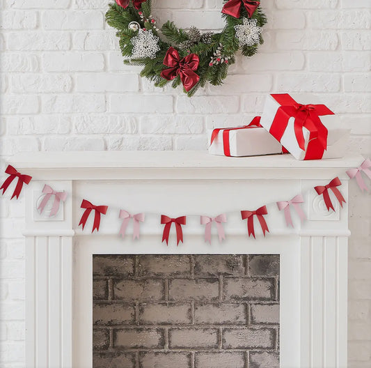 3D Bow Garland - Pink & Red Christmas Party Banner