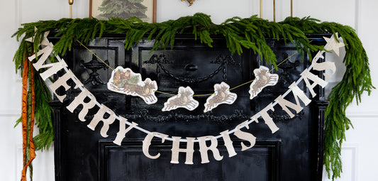 Merry Christmas Glitter Banner - Gold Chipboard Letter Garland