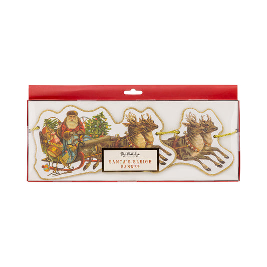 Vintage Santa's Sleigh Banner - Gold Glitter Holiday Garland