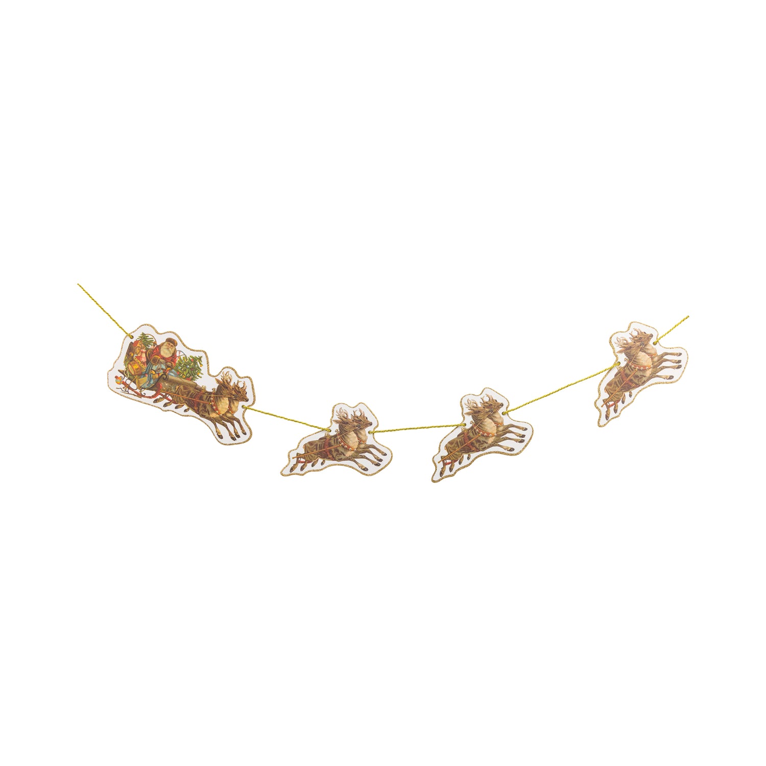Vintage Santa's Sleigh Banner - Gold Glitter Holiday Garland
