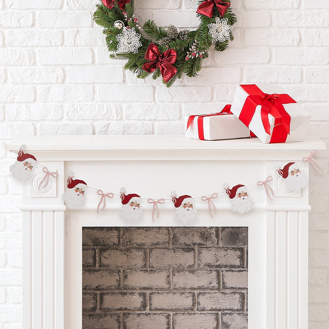 Vintage Santa & Bow Garland - Christmas Party Banner