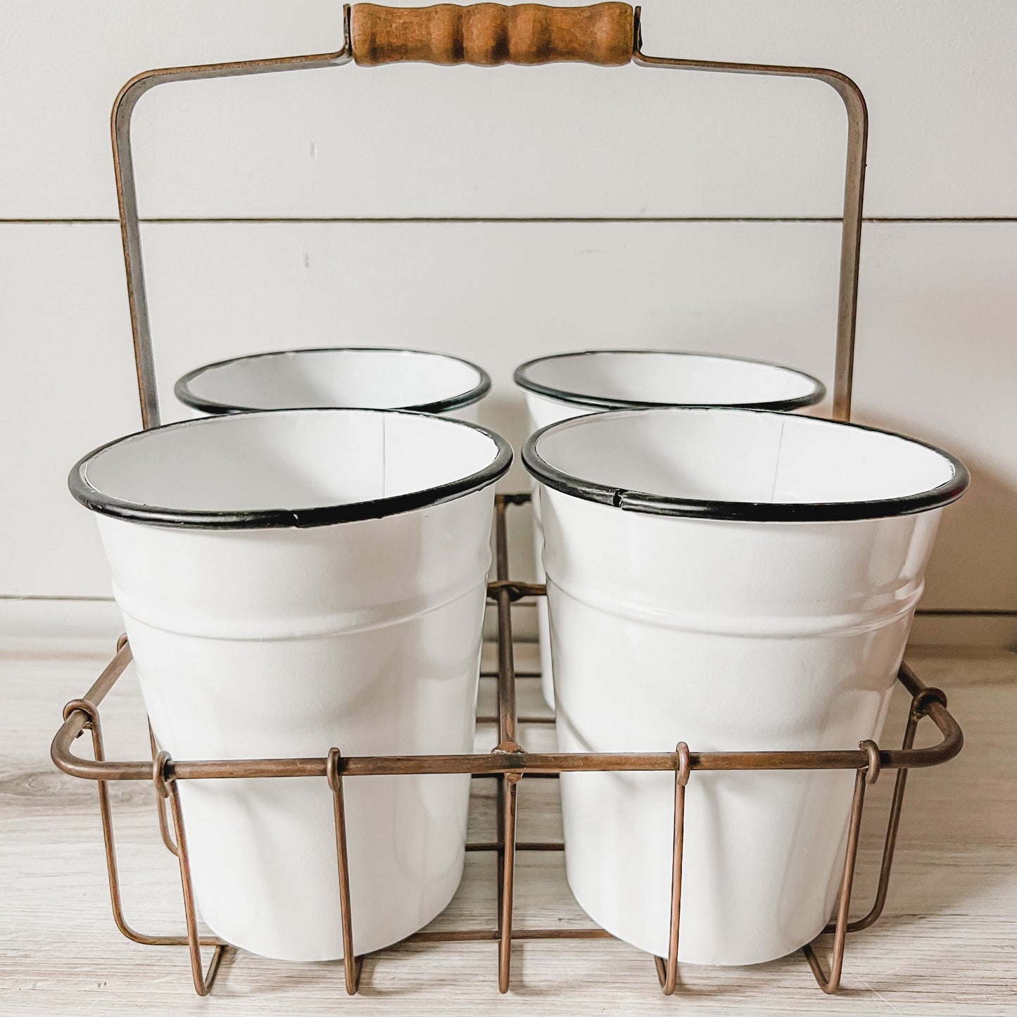 Storage & Organization So Farmhouse Enamel Bucket Caddy - Utensil entertaining hosting wood serveware