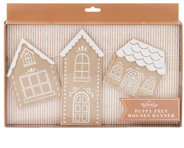 Gingerbread Houses Felt Garland - Puffy Holiday Banner