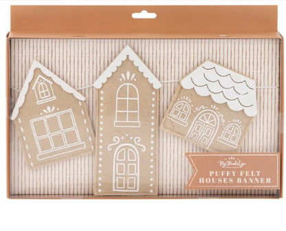 Gingerbread Houses Felt Garland - Puffy Holiday Banner