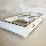 caddy No Dishes Please Disposable Pan Holder entertaining hosting wood serveware