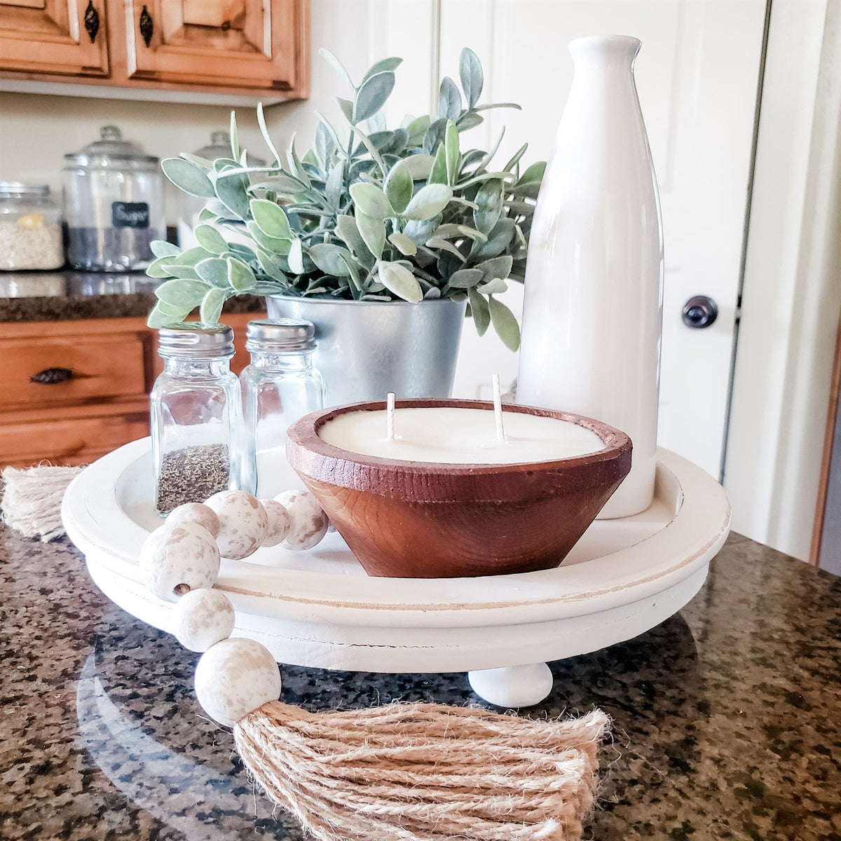 Decorative Trays Farmhouse Round Tray entertaining hosting wood serveware