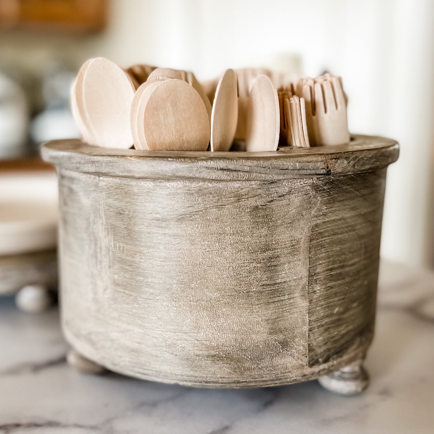 Decorative Trays Rustic Farmhouse Brown RUSTIC - Farmhouse Utensil Caddy entertaining hosting wood serveware