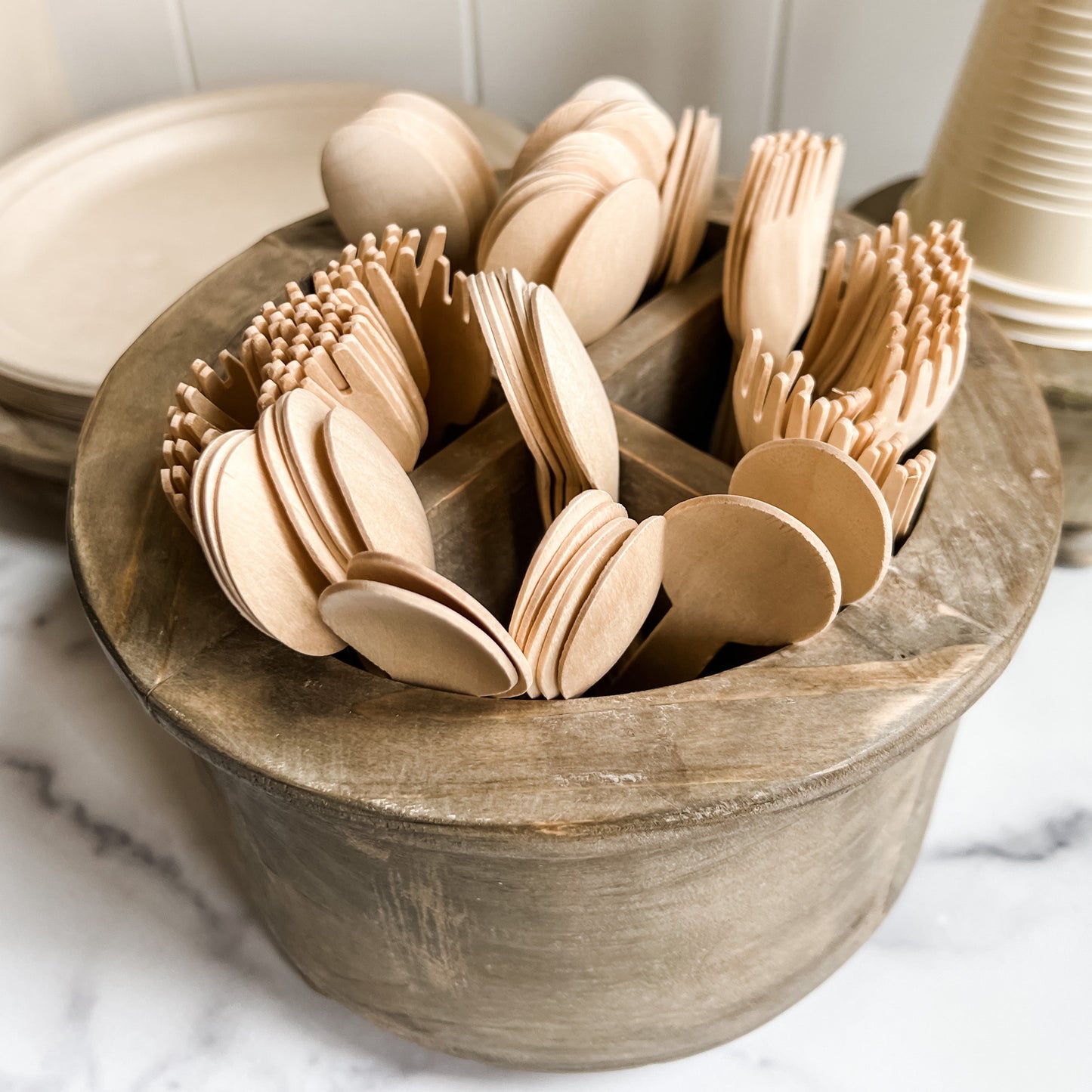 Decorative Trays Rustic Farmhouse Brown RUSTIC - Farmhouse Utensil Caddy entertaining hosting wood serveware