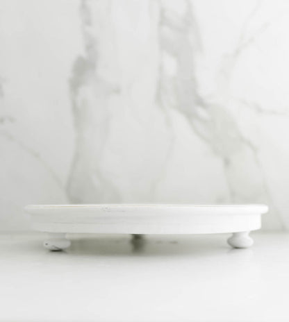 Decorative Trays White with Light Distressing Farmhouse Round Tray entertaining hosting wood serveware
