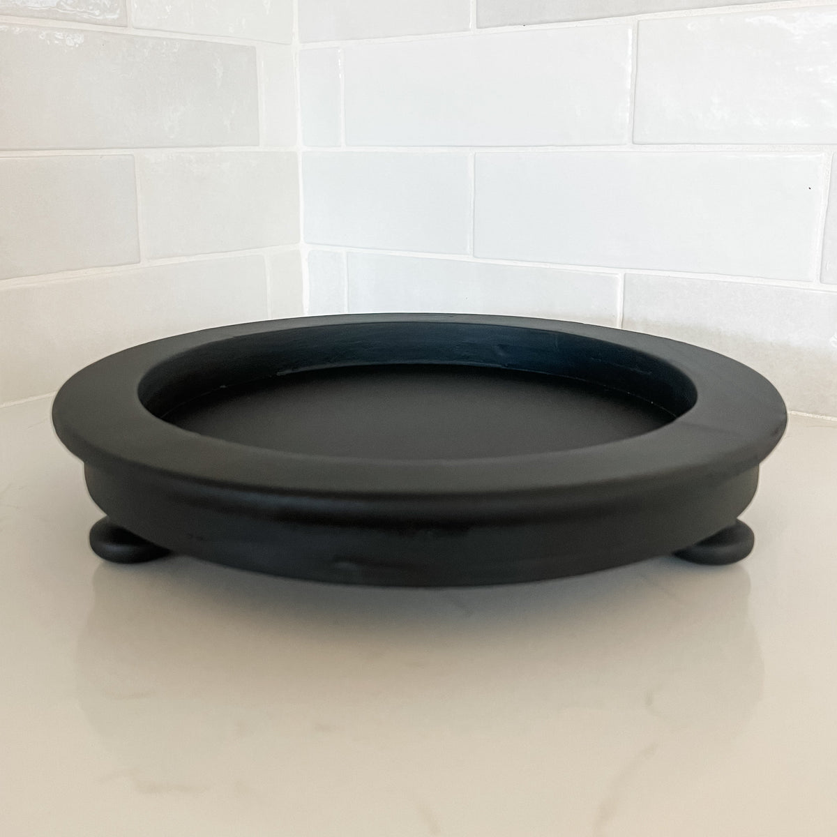 Party & Celebration Black - No Distressing Classy Bowl & Dessert Plate Holder entertaining hosting wood serveware