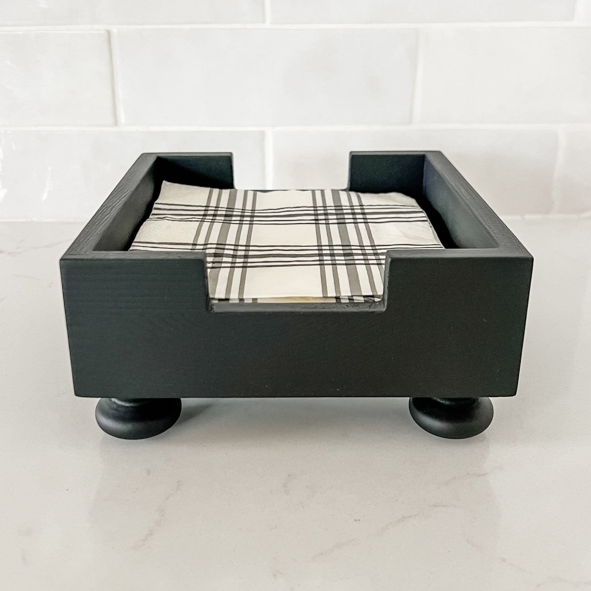 Party & Celebration Black Non Distressed Classy Beverage Napkin Holder entertaining hosting wood serveware