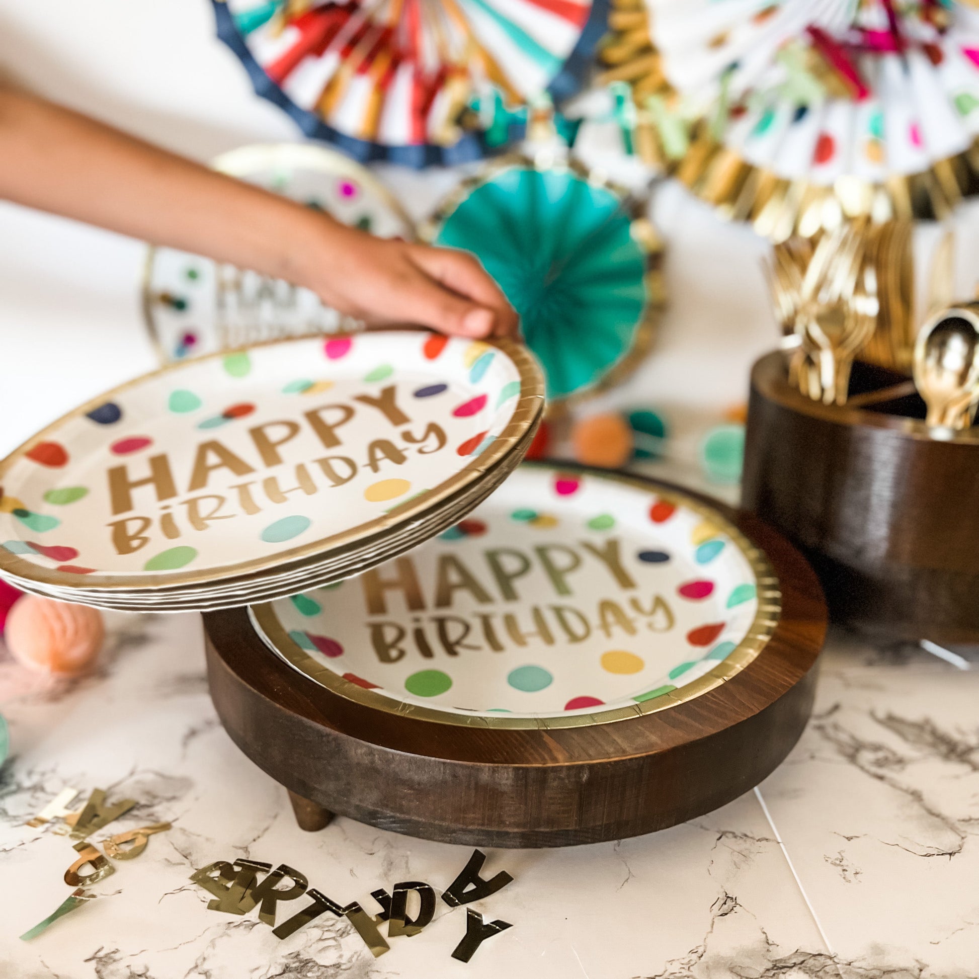Party & Celebration Let's Celebrate! Plate Holder entertaining hosting wood serveware
