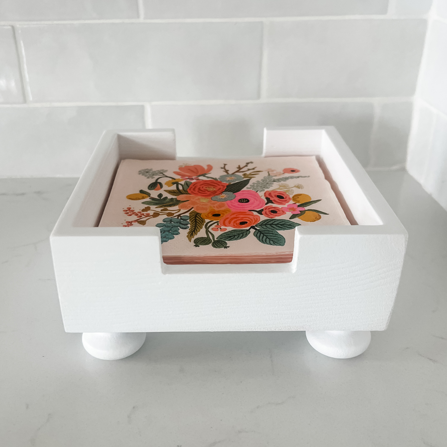 Party & Celebration White Non-Distressed Classy Beverage Napkin Holder entertaining hosting wood serveware