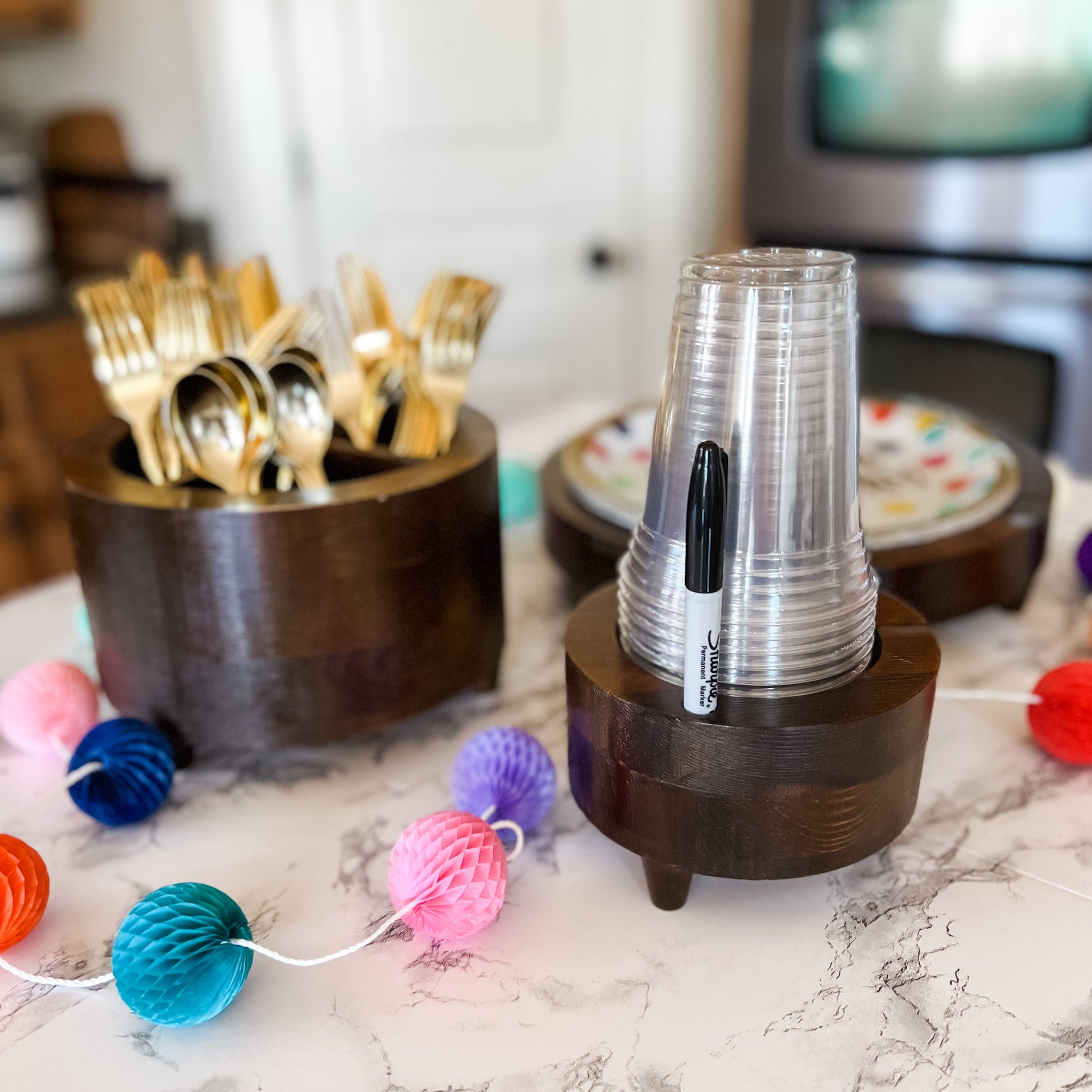 Storage Let's Celebrate! Cup Holder with Marker Slot entertaining hosting wood serveware