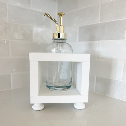 Storage Pump Station:  Holder + Jar + pump / White - No distressing Classy Jar Pump Holder (Sanitizer Station) entertaining hosting wood serveware