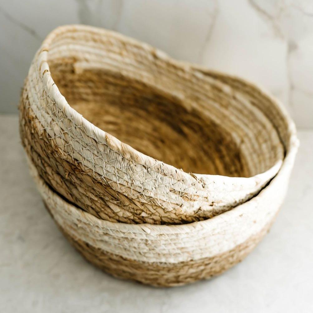 Storage Two-toned Seagrass Rope Clutter Made Cute Sea Grass Rope Baskets - Set of 2 entertaining hosting wood serveware