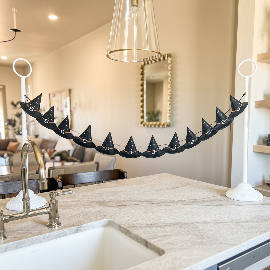 Puffy Felt Halloween Witch Hat Banner (Adjustable)