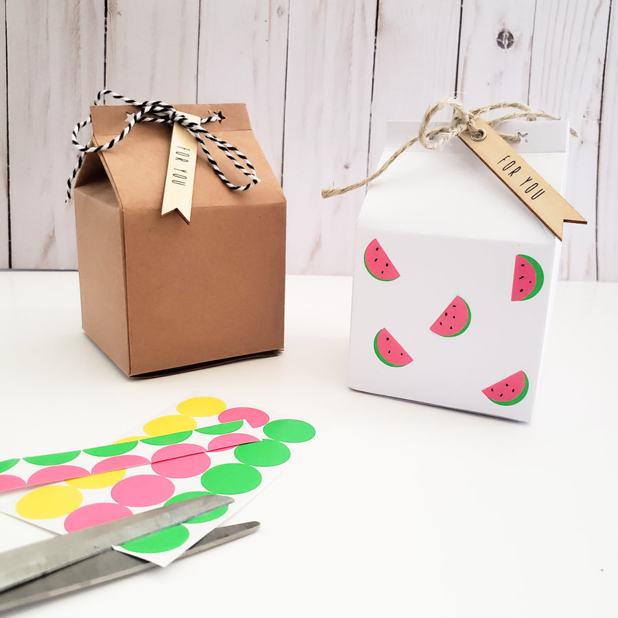 Gift Boxes Please Invite Me! Milk Carton Favors entertaining hosting wood serveware