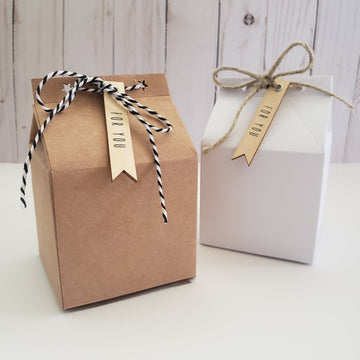 Gift Boxes Please Invite Me! Milk Carton Favors entertaining hosting wood serveware