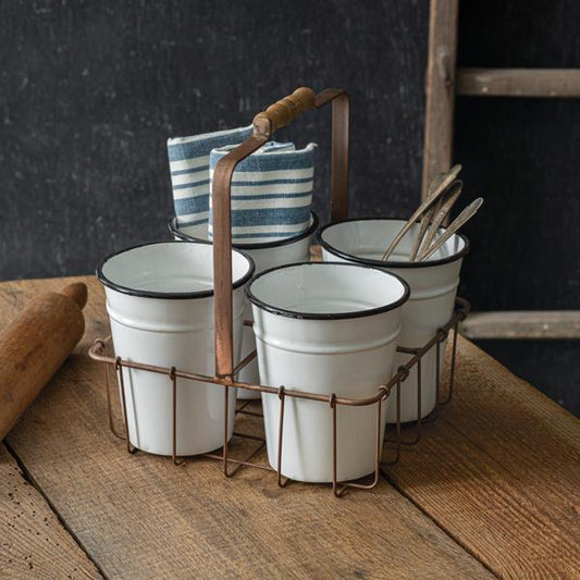 Storage & Organization So Farmhouse Enamel Bucket Caddy entertaining hosting wood serveware