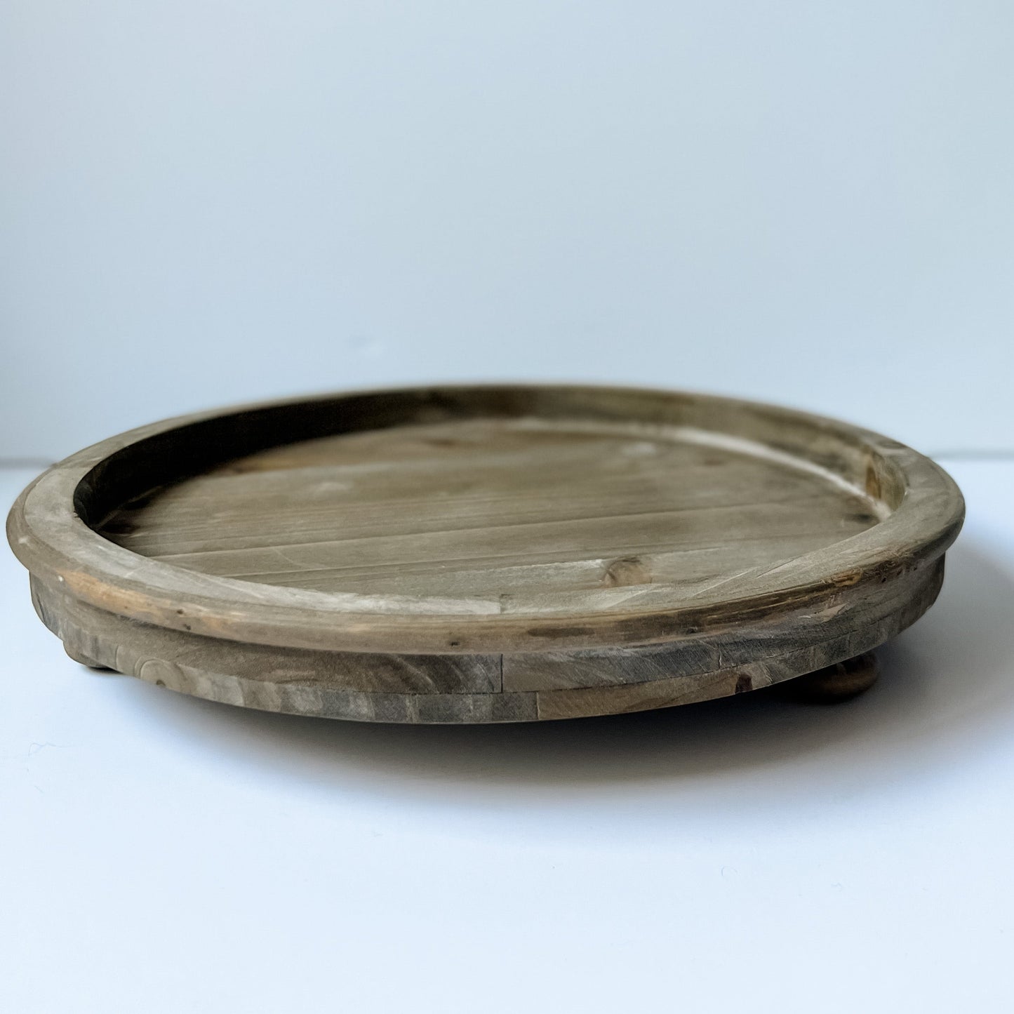 Decorative Trays Rustic Brown Farmhouse Round Tray entertaining hosting wood serveware