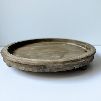 Decorative Trays Rustic Brown Farmhouse Round Tray entertaining hosting wood serveware
