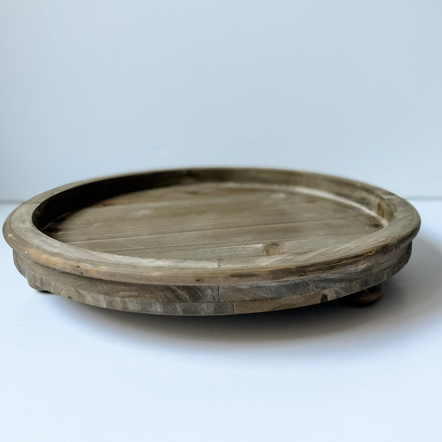Decorative Trays Rustic Brown Farmhouse Round Tray entertaining hosting wood serveware