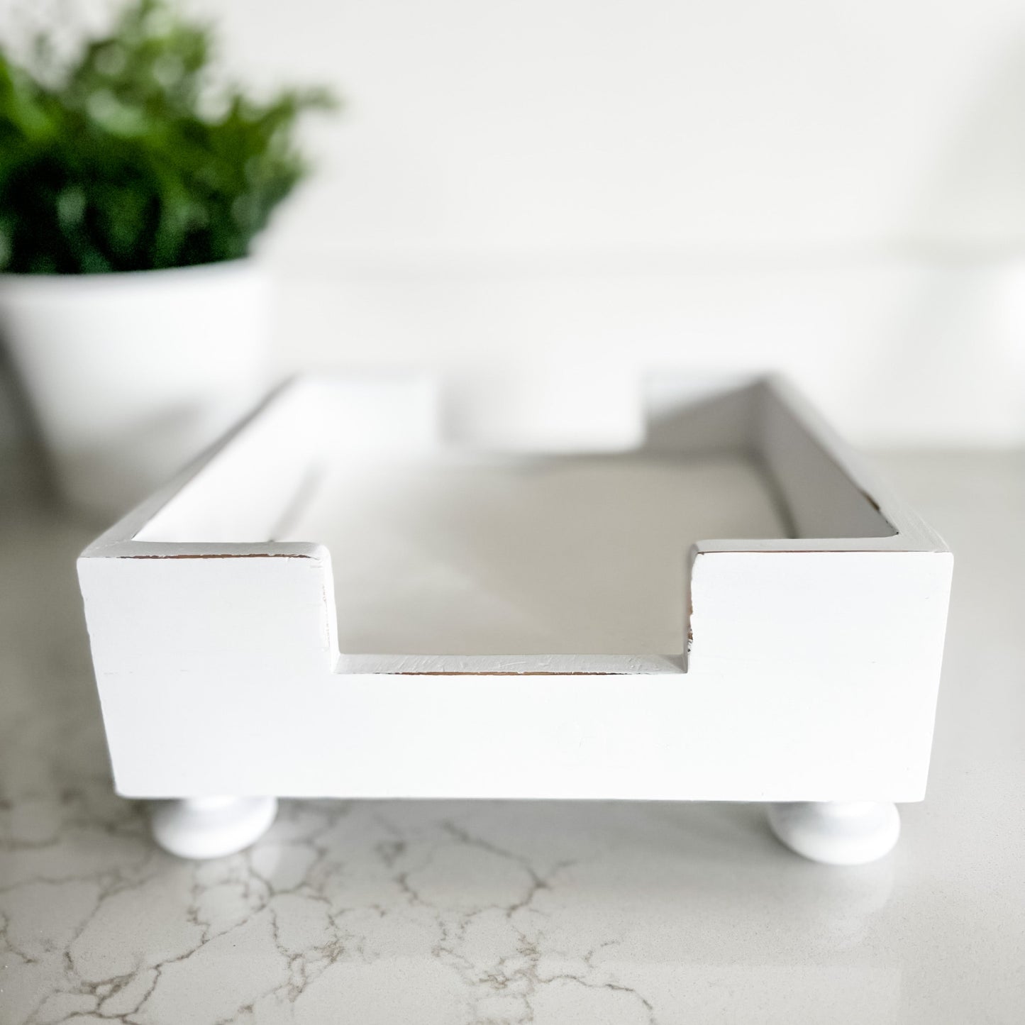 Party & Celebration White - Light Rim Distressing Classy Napkin Holder entertaining hosting wood serveware