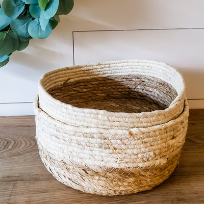 Storage Two-toned Seagrass Rope Clutter Made Cute Sea Grass Rope Baskets - Set of 2 entertaining hosting wood serveware