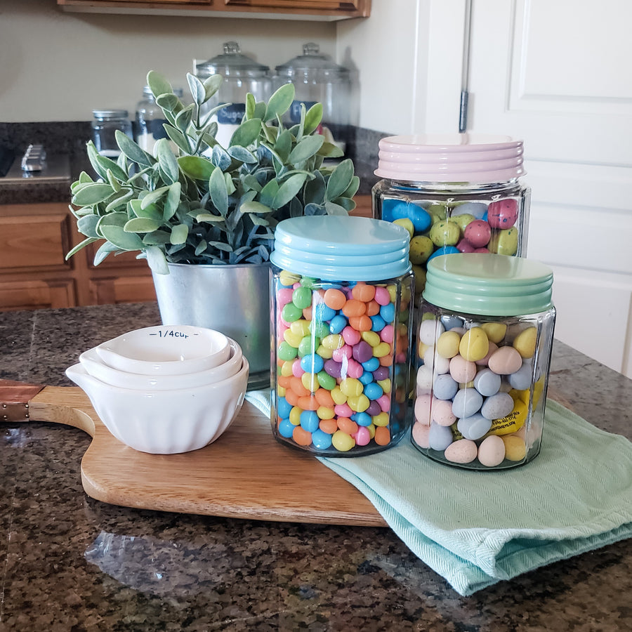 Too Sweet Glass Jars (set of 3) entertaining hosting wood serveware