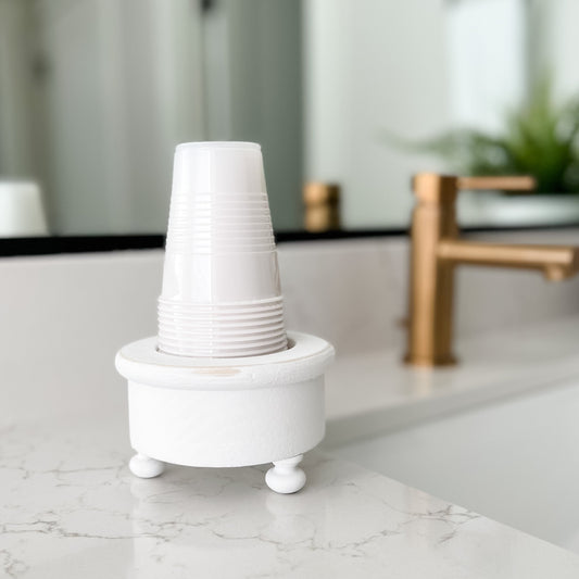 Storage & Organization White - light distressing / 5 oz cup holder Vanity Bath Cup Holder entertaining hosting wood serveware