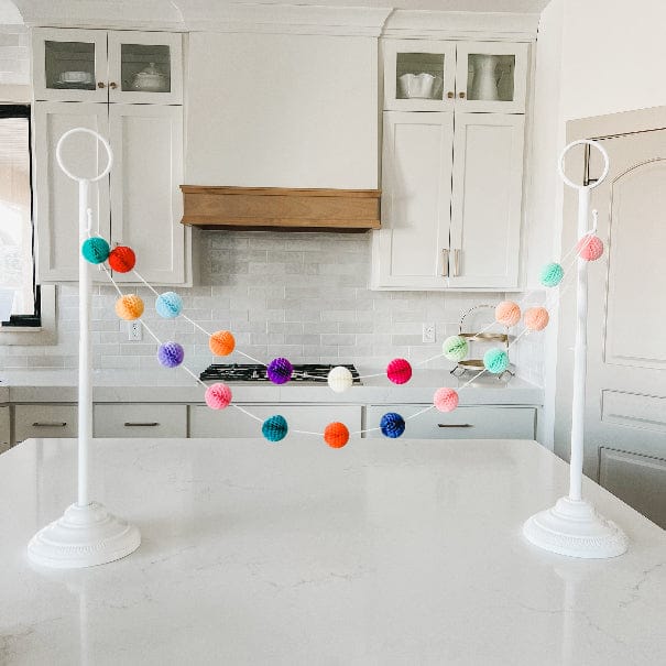 Tabletop garland stand on entry table for everyday décor